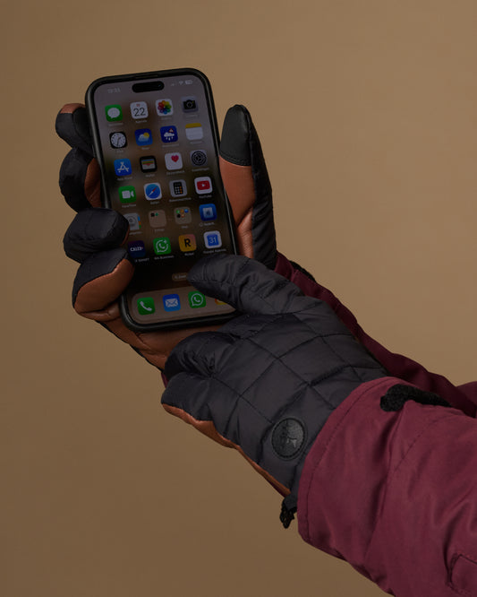 Quinn (brown / black) - Men's waterproof down & Thinsulate™ gloves with touchscreen feature
