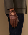Raye (brown) - Men's classic driving gloves with elastic wrist & touchscreen feature