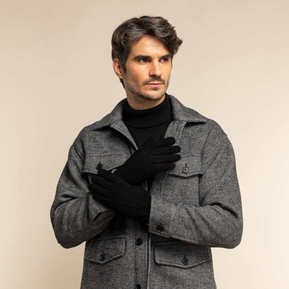 Rex (black) - suede goatskin leather gloves with luxurious wool/cashmere lining  - Schwartz & von Halen - US - 5