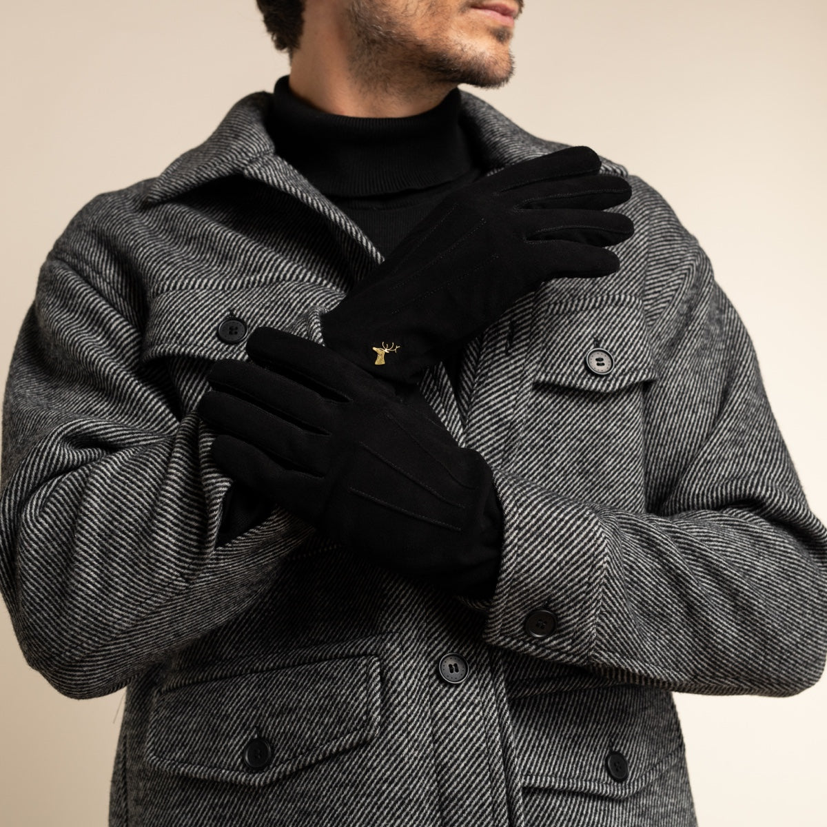 Rex (black) - suede goatskin leather gloves with luxurious wool/cashmere lining  - Schwartz & von Halen - US - 8