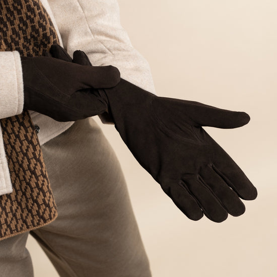 Rex (brown) - suede goatskin leather gloves with luxurious wool/cashmere lining  - Schwartz & von Halen - US - 12
