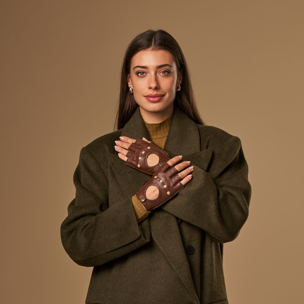 Robyn (brown) – luxurious fingerless driving gloves made of American deerskin leather - Schwartz & von Halen - EU - 3