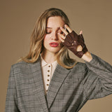 Robyn (brown) – Luxurious women's fingerless driving gloves made of American deerskin leather