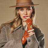 Robyn (cognac) – Luxurious women's fingerless driving gloves made of American deerskin leather