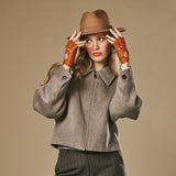 Robyn (cognac) – Luxurious women's fingerless driving gloves made of American deerskin leather