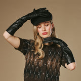 Rosemary (black) - Extra long gloves from lambskin leather with silk lining and touchscreen feature