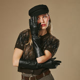 Rosemary (black) - Extra long gloves from lambskin leather with silk lining and touchscreen feature