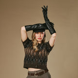 Rosemary (black) - Extra long gloves from lambskin leather with silk lining and touchscreen feature
