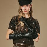 Rosemary (black) - Extra long gloves from lambskin leather with silk lining and touchscreen feature