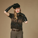 Rosemary (black) - Extra long gloves from lambskin leather with silk lining and touchscreen feature