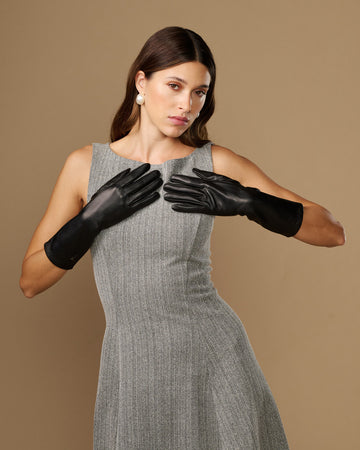 Rosemary Mid-forearm (black) - Women's lambskin leather gloves with silk lining & touchscreen feature