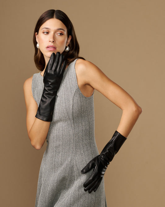 Rosemary Mid-forearm (black) - Women's lambskin leather gloves with silk lining & touchscreen feature