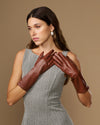Rosemary Mid-forearm (chestnut brown) - Women's lambskin leather gloves with silk lining & touchscreen feature