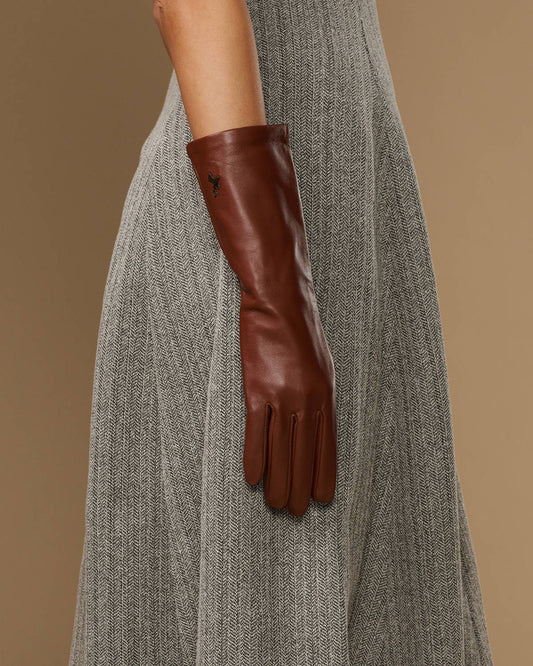 Rosemary Mid-forearm (chestnut brown) - Women's lambskin leather gloves with silk lining & touchscreen feature