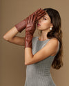 Rosemary Mid-forearm (chestnut brown) - Women's lambskin leather gloves with silk lining & touchscreen feature