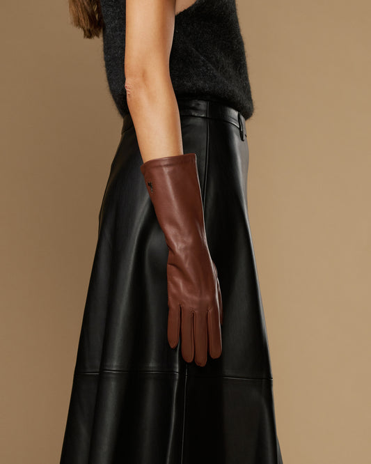 Rosemary Mid-forearm (chocolate brown) - Women's lambskin leather gloves with silk lining & touchscreen feature