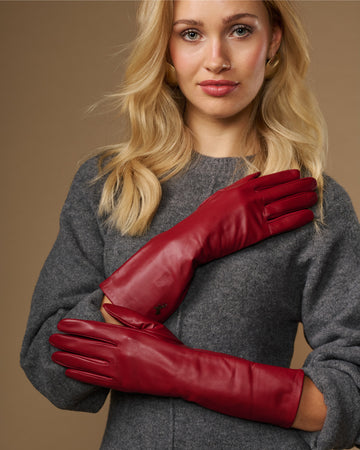 Rosemary Mid-forearm (red) - Women's lambskin leather gloves with silk lining & touchscreen feature
