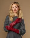 Rosemary Mid-forearm (red) - Women's lambskin leather gloves with silk lining & touchscreen feature