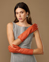 Rosemary Mid-forearm (oranje) - Dameshandschoenen van lamsleer met zijden voering & touchscreenfunctie