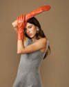Rosemary Mid-forearm (oranje) - Dameshandschoenen van lamsleer met zijden voering & touchscreenfunctie