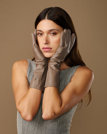 Rosemary Mid-forearm (taupe) - Women's lambskin leather gloves with silk lining & touchscreen feature