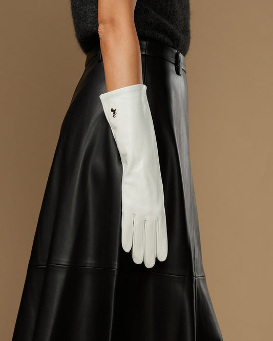 Rosemary Mid-forearm (white) - Women's lambskin leather gloves with silk lining & touchscreen feature