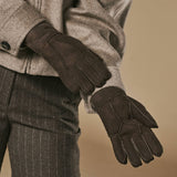 Roxanne (brown) - Women’s patchwork sheepskin gloves with warm sheep fur lining