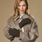 Roxanne (brown) - Women’s patchwork sheepskin gloves with warm sheep fur lining