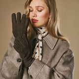 Roxanne (brown) - Women’s patchwork sheepskin gloves with warm sheep fur lining