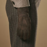 Roxanne (brown) - Women’s patchwork sheepskin gloves with warm sheep fur lining