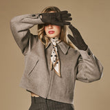 Roxanne (brown) - Women’s patchwork sheepskin gloves with warm sheep fur lining