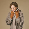 Roxanne (camel) - Women’s patchwork sheepskin gloves with warm sheep fur lining