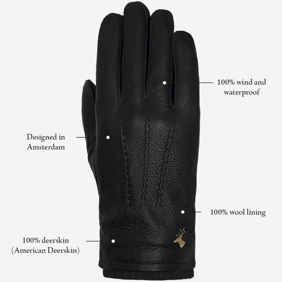 Columbus (black) – luxurious deerskin (American deerskin) leather gloves with warm wool lining - Schwartz & von Halen - US - 12