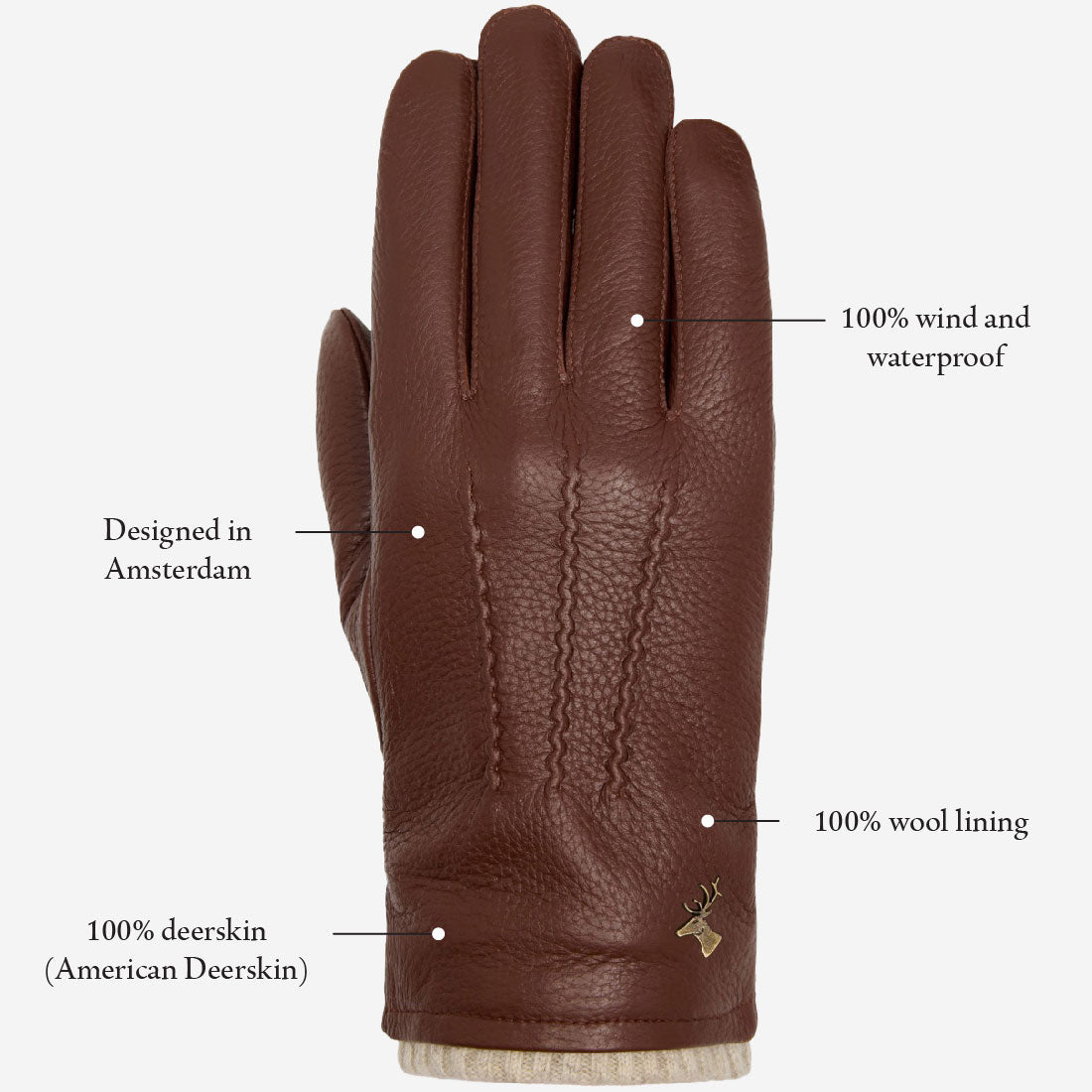 Columbus (brown) – luxurious deerskin (American deerskin) leather gloves with warm wool lining - Schwartz & von Halen - US - 11