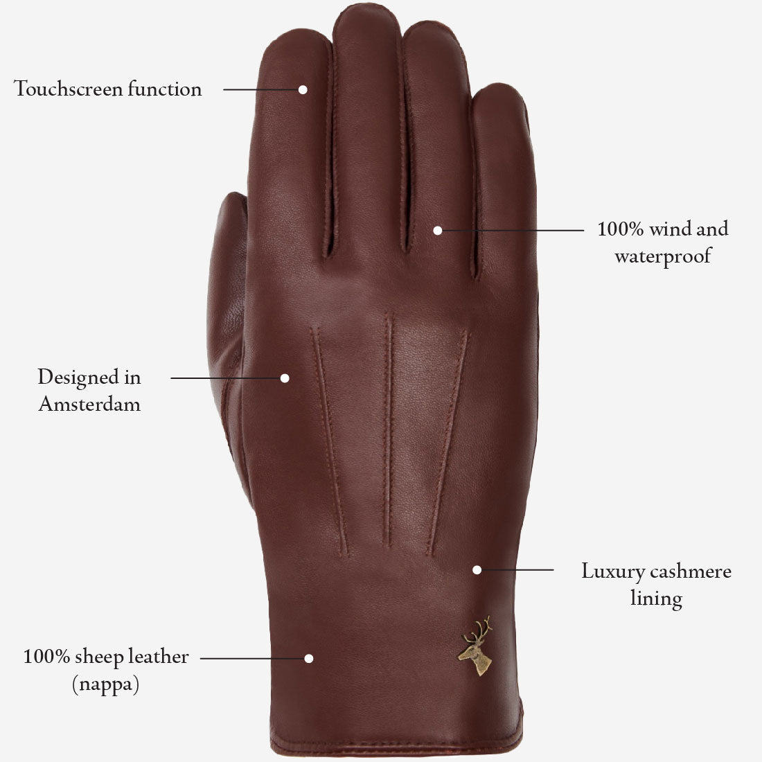 James (brown) - classic sheepskin leather gloves with luxurious cashmere lining & touchscreen feature  - Schwartz & von Halen - US - 9