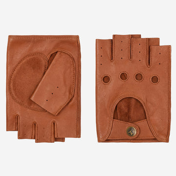 Selena (cognac) - Classic women's fingerless lambskin driving gloves