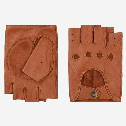 Selena (cognac) - Classic women's fingerless lambskin driving gloves