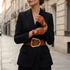 Selena (cognac) - Classic women's fingerless lambskin driving gloves