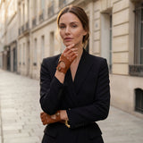 Selena (cognac) - Classic women's fingerless lambskin driving gloves