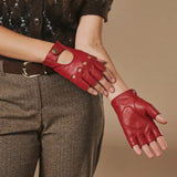 Selena (red) - Classic women's fingerless lambskin driving gloves