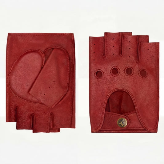 Selena (red) - Classic women's fingerless lambskin driving gloves