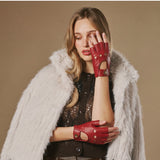 Selena (red) - Classic women's fingerless lambskin driving gloves