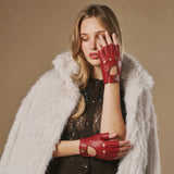 Selena (red) - Classic women's fingerless lambskin driving gloves