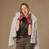 Selena (red) - Classic women's fingerless lambskin driving gloves