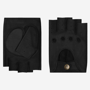 Selena (black) - Classic women's fingerless lambskin driving gloves