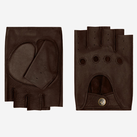 Selena (dark brown) - Classic women's fingerless lambskin driving gloves