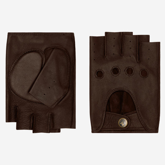 Selena (dark brown) - Classic women's fingerless lambskin driving gloves