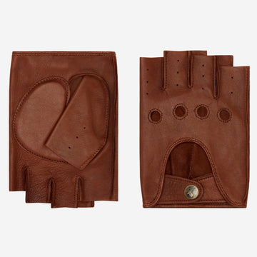 Selena (brown) - Classic women's fingerless lambskin driving gloves