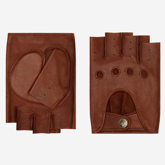 Selena (brown) - Classic women's fingerless lambskin driving gloves