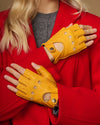Selena (yellow) - Classic women's fingerless lambskin driving gloves